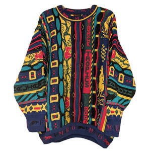 90s Vintage EMAROO Heavy Wool Sweater COOGI STYLE Australia 3D Textured SZ 16 M